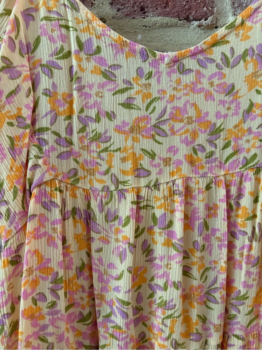 Billabong Cream Floral Scoop-Neck Dress with Pink and Orange Accents - Picture 3 of 4